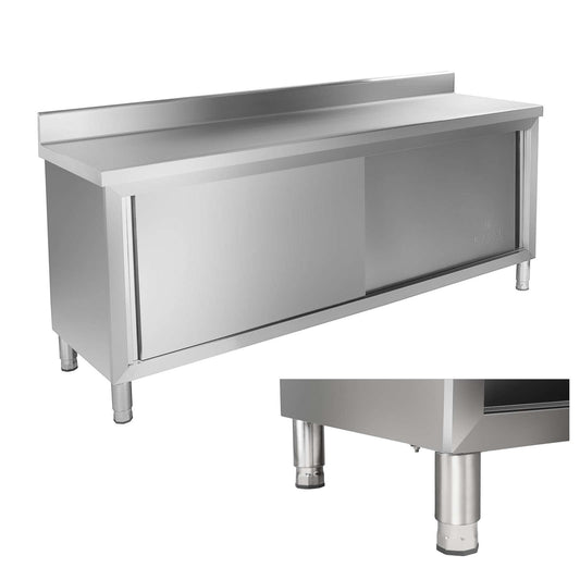 Royal Catering Steel kitchen cabinet with a worktop and a stainless steel edge, 200 cm wide