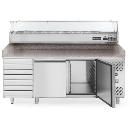 2-door pizza radiator table with 7 drawers granite countertop width 202cm - Hendi 232842