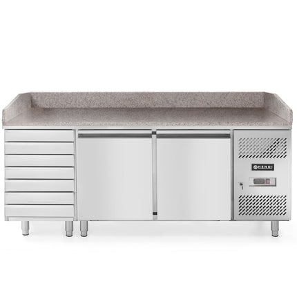 2-door pizza radiator table with 7 drawers granite countertop width 202cm - Hendi 232842