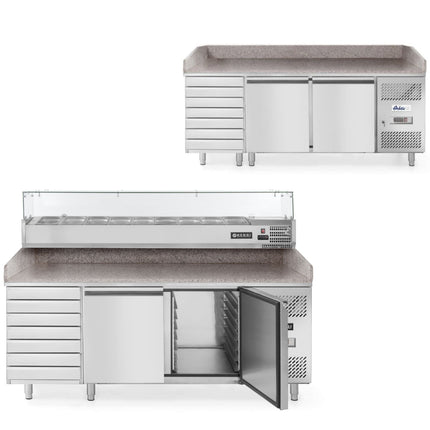2-door pizza radiator table with 7 drawers granite countertop width 202cm - Hendi 232842