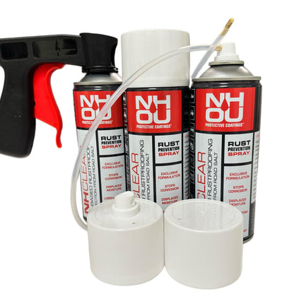 3x NHOU® caurspīdīgās eļļas aerosols + ērti satverams rokturis – aizsardzība pret rūsu