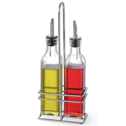 Table set of bottles with oil basket and wine vinegar 2 x 237ml - Hendi 460245