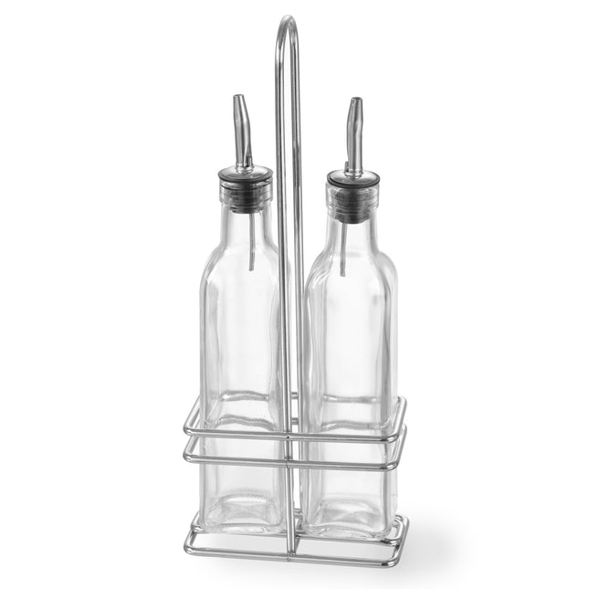 Table set of bottles with oil basket and wine vinegar 2 x 237ml - Hendi 460245