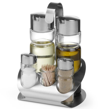 Set for spices made of stainless steel salt pepper olive wine vinegar toothpicks - Hendi 465363