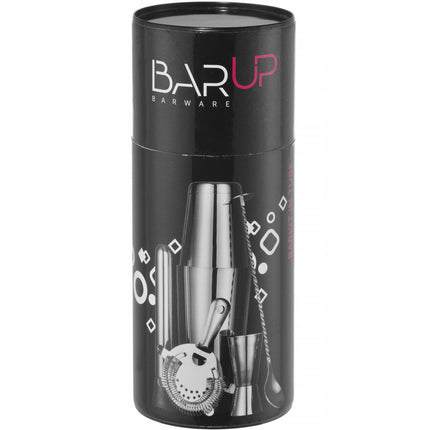 Bar Up Bartender set in a tube, shaker, jigger, strainer, muddler, spoon - silver – image 2