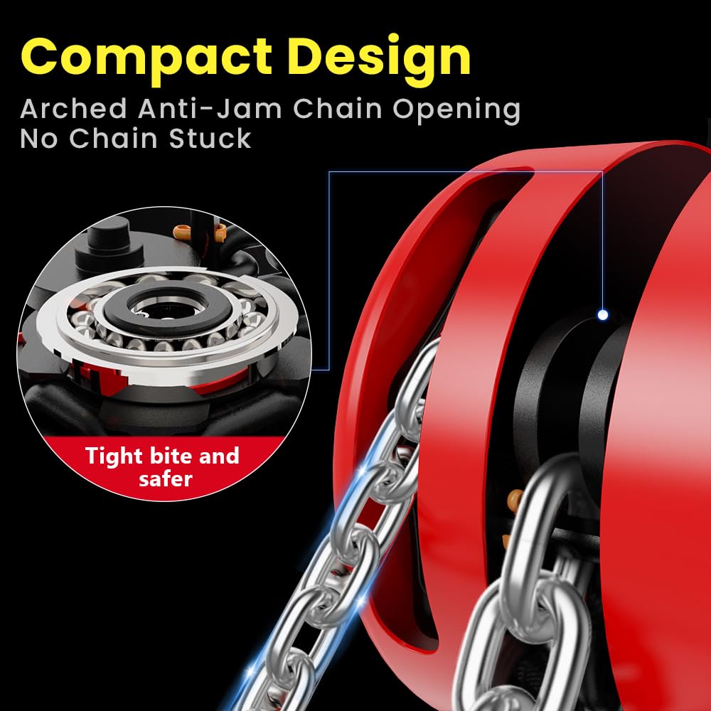 Anbull 1T chain hoist hand winch, fully galvanized chain, oil-free, 1000Kg load capacity, pulley block, rope hoist, ratchet hoist, 3m chain, chain block hoist