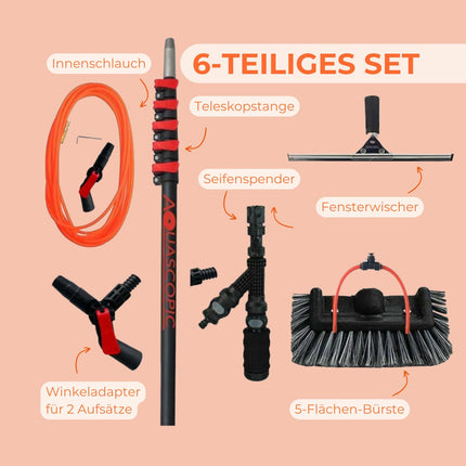 aquascopic 2-in-1 teleskopiskais stabs ar 5 virsmu suku un logu tīrītāju – Regulējama garuma logu tīrītājs – 7,2 m – Logu tīrītājs saules paneļiem – Iekšējā ūdens šļūtene