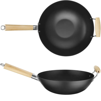 Hendi Carbon steel wok with wooden handles. 324mm