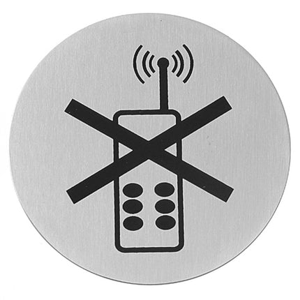 Self-adhesive information plate NO TELEPHONE USES Stainless steel wed. 75mm - Hendi 663653