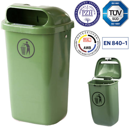 Street basket urban garbage container for post or wall DIN 50L - green