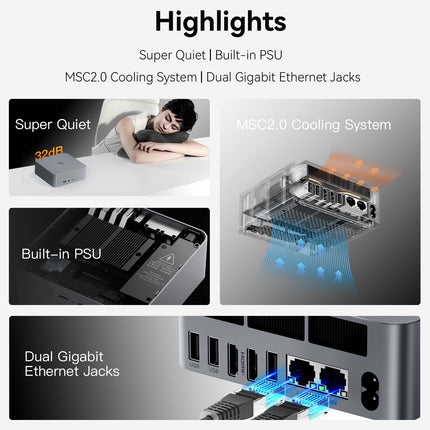Beelink AMD mini dators, Ryzen 5 6600U (6C/12T led 4.5 GHz), EQR6 mini dators, 24 GB LPDDR5, 500 GB M.2 PCIe4.0 SSD, 4K divi displeji, divi HDMI porti, divi 1000 M LAN porti, WiFi26, LAN porti.