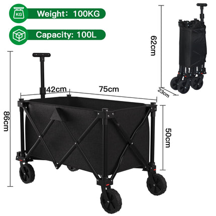BEAU JARDIN Bollerwagen Faltbarer Handwagen bis 100 KG 100L Fassungsvermögen Leicht Faltbarer Bollerwagen Kinder Transportwagen Gartenanhänger Belastbar zu Tragen Geeignet für Kinder - Schwarz