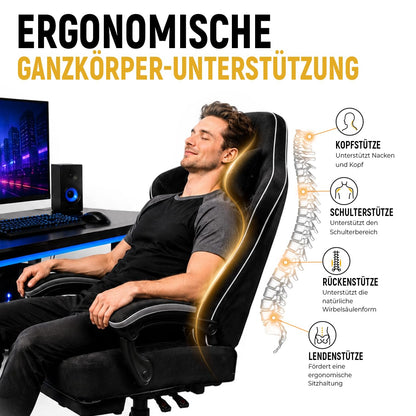 Shadcoler ergonomiskais spēļu krēsls ar kāju balstu, tehnoloģiskais audums, kabatu atsperu spilvens, atgāžama atzveltne, melns