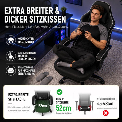 Shadcoler ergonomiskais spēļu krēsls ar kāju balstu, tehnoloģiskais audums, kabatu atsperu spilvens, atgāžama atzveltne, melns