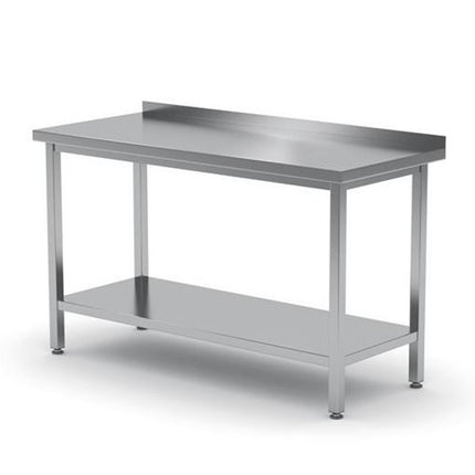 Worktop table for kitchen with steel wall with a front and shelf 180x60cm - Hendi 811504