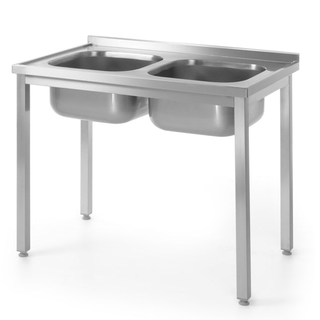 Hendi Worktop table for kitchen steel 2 sinks 100x60cm