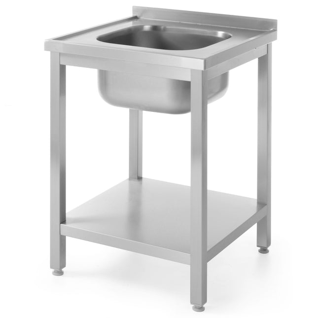 Hendi Steel worktop table with one 600x600mm sink and shelf