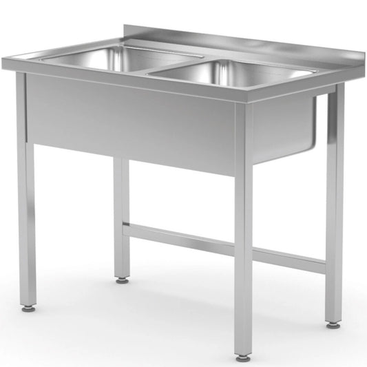 Hendi Worktop table for kitchen with two steel sinks welded 100x60x85 cm