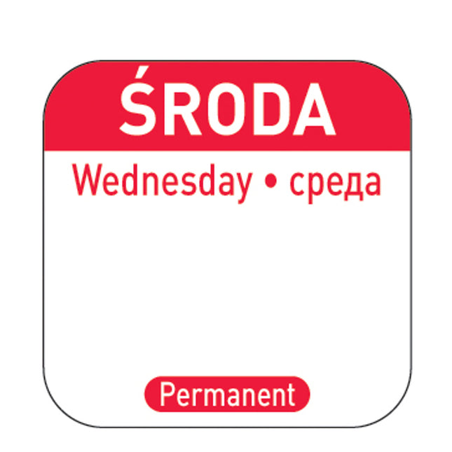 reusable food safety stickers Wednesday PL RU EN 1000 pcs. Hendi 850091