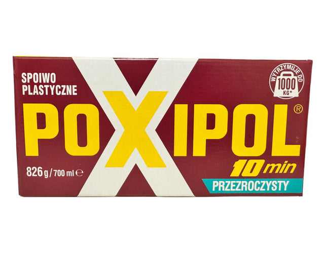 Box of Poxipol plastic welding rod with maroon and yellow design on a white background