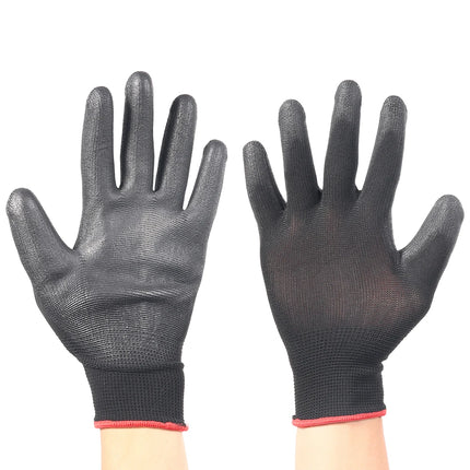 Pair of black gloves with textured palm on a white background