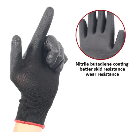 Black glove with nitrile butadiene coating on a white background