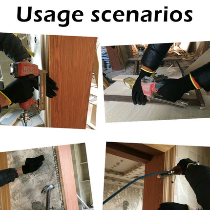 Collage of usage scenarios involving a tool on construction or renovation tasks.