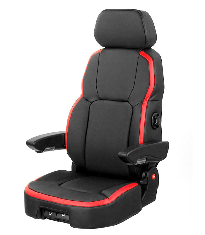 Black and red car seat with UnitedSeats branding on a white background