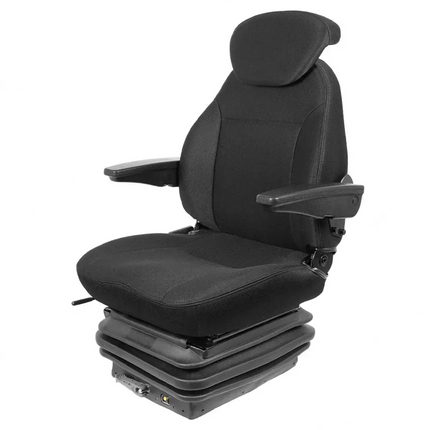 Black adjustable vehicle seat on a white background