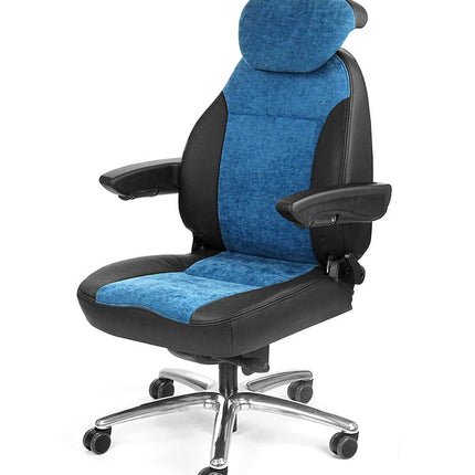 Blue office chair with black accents on a white background, branded as UnitedSeats.