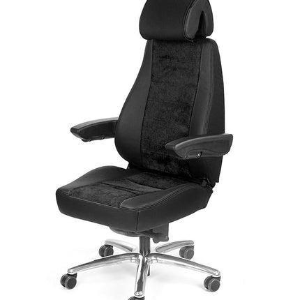Black office chair with adjustable armrests on a white background, branded as UnitedSeats.