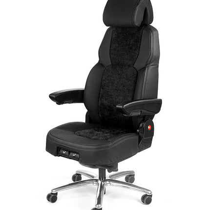 Black office chair with adjustable features on a white background, branded as UnitedSeats.