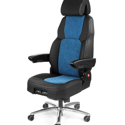 Black and blue office chair withUnitedSeats logo