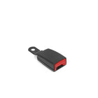 Black and red seat belt clip on a white background