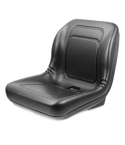 A black PVC static seat pan designed for small tractors and similar machinery.