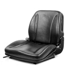 A black mechanical suspension seat designed for use in vehicles, featuring adjustable backrest and slide rails.