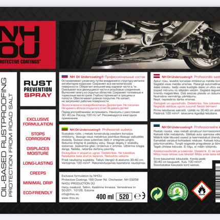 NHOU protective coatings label with product details and branding