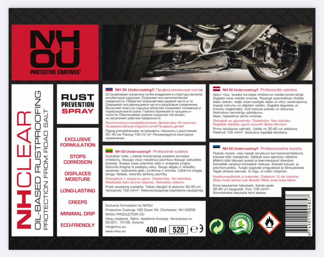 NHOU protective coatings label with product details and branding