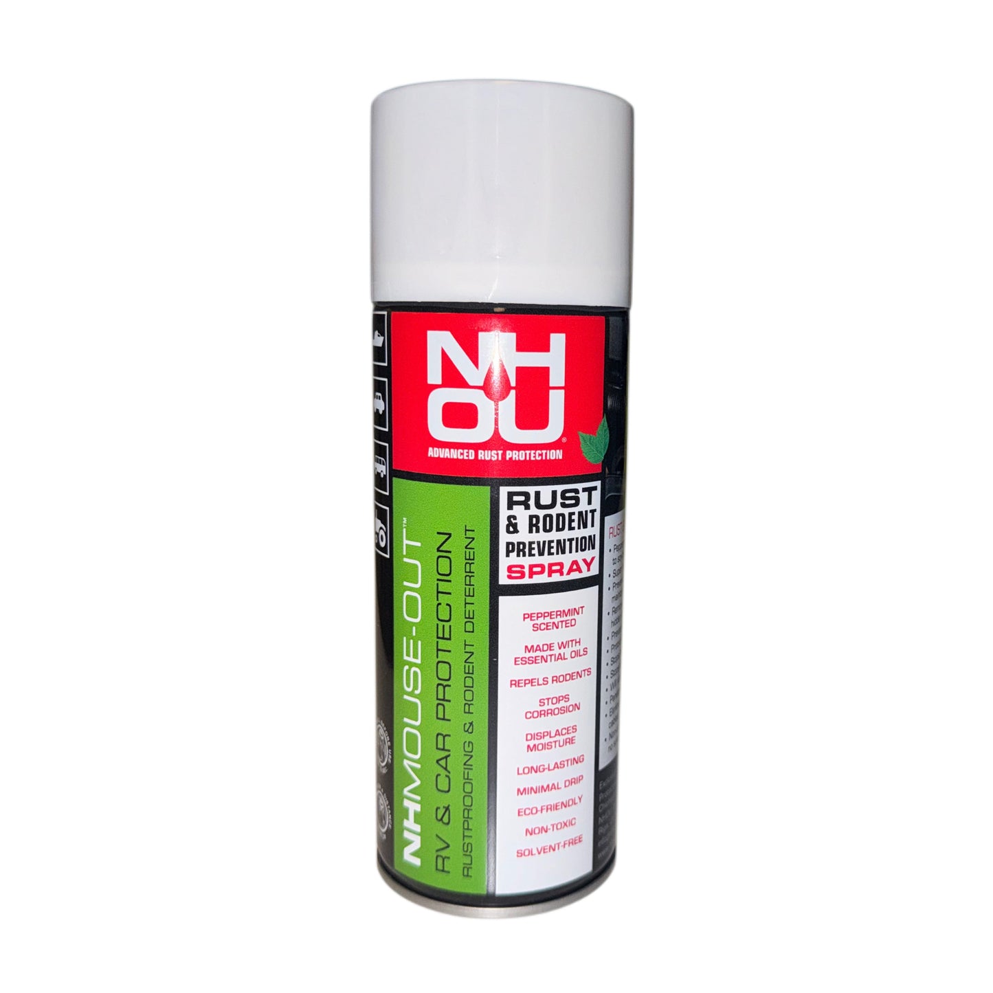 A can of NH Quik Rust & Corrosion Prevention spray with a white cap and a label featuring red, green, and white sections, set against a plain white background.