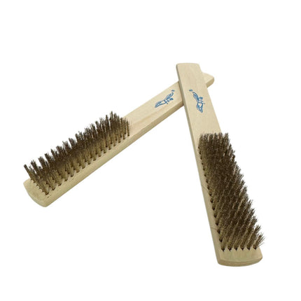 Two wooden brushes with metal bristles on a white background