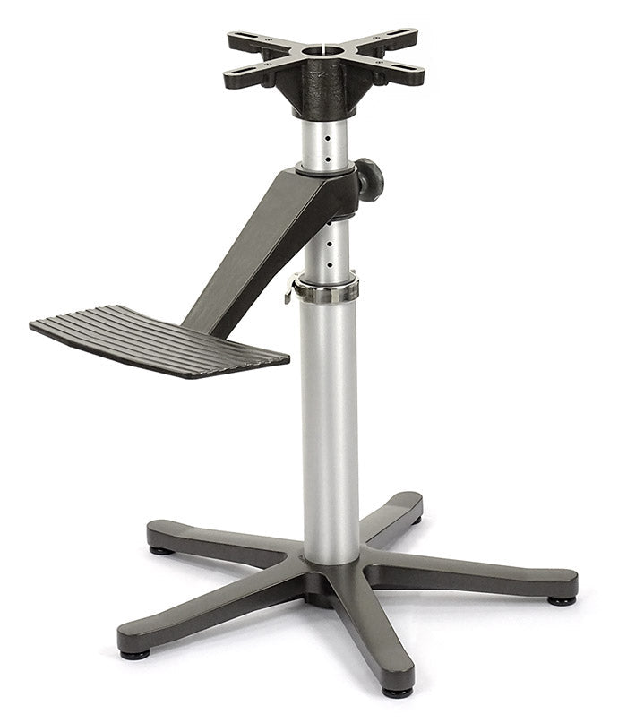 Adjustable metal stand with a white background