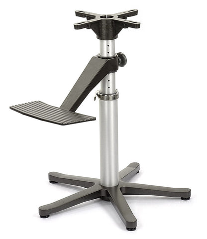 Adjustable metal stand with a white background