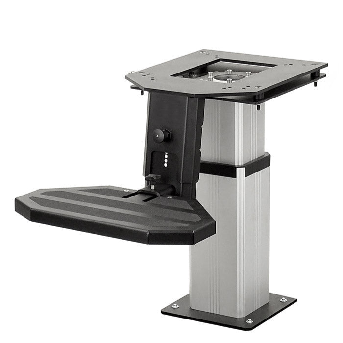 Metal stand with adjustable footrest on a white background