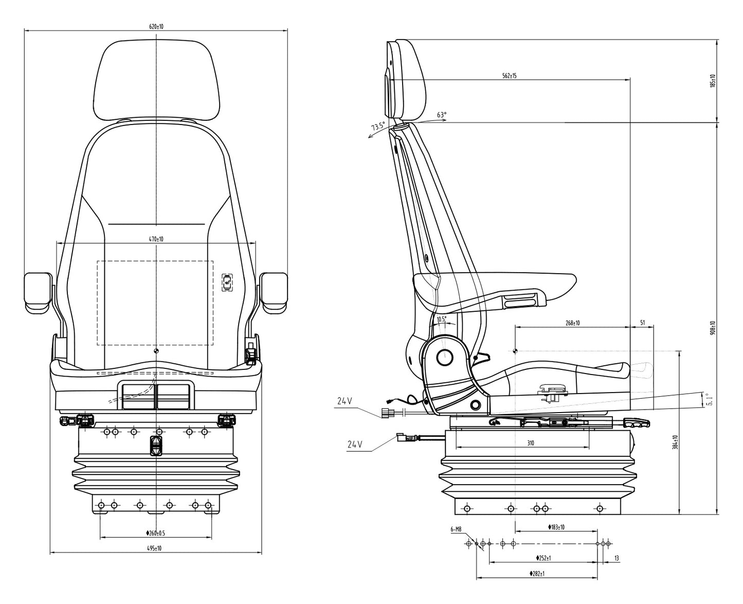 LGV120/C7 Pro 24V sēdeklis ar pneimatisko balstiekārtu