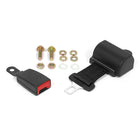 Car seat belt assembly with hardware components on a white background