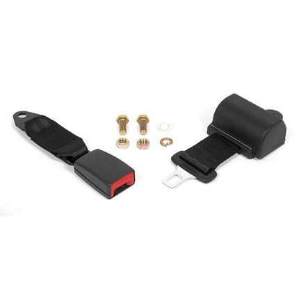 Car seat belt assembly with hardware components on a white background