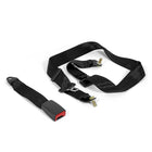 Black car seat belt with red buckle on a white background
