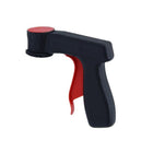 Ergonomic spray paint handle with a black body and red grip