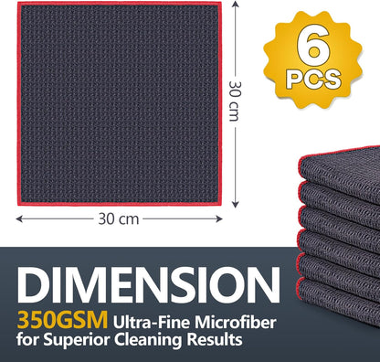 Set of six ultra-fine microfiber cloths with dimensions and weight information.