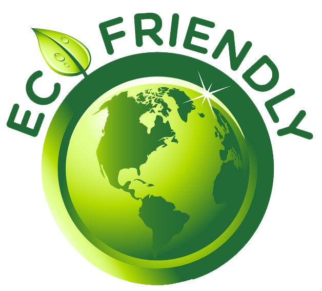 Logo with 'Eco Friendly' text and a green globe, symbolizing environmental sustainability.